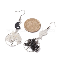 Natural Moonstone and Natural Obsidian Dangle Earrings&nbsp;EJEW-JE05743