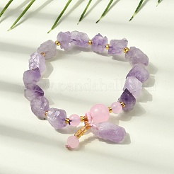 Raw Rough Natural Amethyst Nuggets Charm Beaded Stretch Bracelets for Women&nbsp;GG-CBA2C9C-09