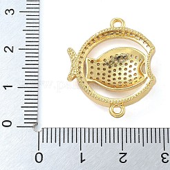 Rack Plating Brass Micro Pave Clear Cubic Zirconia Fish Connector Charms&nbsp;kk-A234-46G
