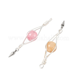 4Pcs 4 Colors Natural Labradorite & Yellow Hematoid Quartz & Amethyst & Green Jade Copper Wire Glass Wrapped Pendants&nbsp;PALLOY-TA00432