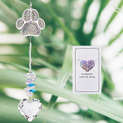 Pet Memorial Alloy Rhinestone Cat Paw Print Hanging Suncatchers&nbsp;HJEW-WH20022-03S