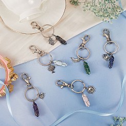 6Pcs 6 Style Natural & Synthetic Gemstone Copper Wire Wrapped Keychains&nbsp;KEYC-SZ0001-13