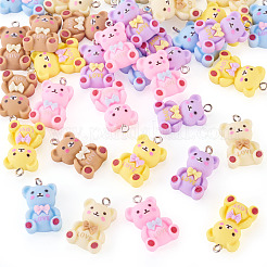 36Pcs 6 Colors Bear with Word Love Opaque Resin Pendants&nbsp;RESI-TA0005-59