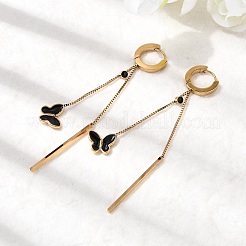 304 Stainless Steel Enamel Butterfly Tassel Hoop Earrings&nbsp;EJEW-G453-10G