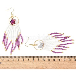 Star Glass Seed Beaded Dangle Tassel Earrings&nbsp;EJEW-MZ00777-03