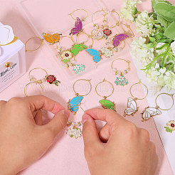 20Pcs Butterfly & Flower Alloy Enamel Wine Glass Charms&nbsp;AJEW-CA00003