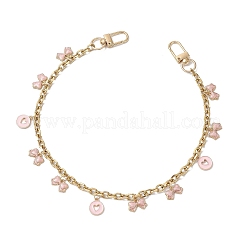 Alloy Enamel Pink Bowknot Tassel 304 Stainless Steel Cable Chain Bag Decorative Chains&nbsp;AJEW-BA00171-01