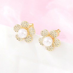 Brass Micro Pave Cubic Zirconia Stud Earrings&nbsp;EJEW-F405-04G