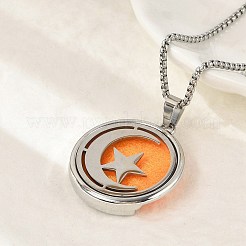316 Surgical Stainless Steel Aromatherapy Diffuser Perfume Hollow Flat Round Pendant Box Chain Necklaces&nbsp;NJEW-R016-01P-08