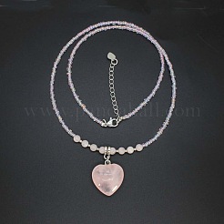 Natural Gemstone Heart Pendant Colorful Glass Seed Beads Beaded Necklaces for Women&nbsp;VA8487-2