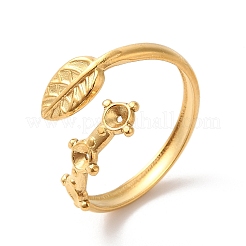 Ion Plating(IP) 304 Stainless Steel Leaf Open Cuff Ring Finding&nbsp;STAS-K253-04G