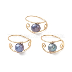 Copper Wired Natural Pearl Finger Rings&nbsp;RJEW-JR00979