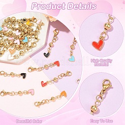 24Pcs 8 Colors Alloy Enamel Heart with 304 Stainless Steel Bead Pendant Decorations&nbsp;HJEW-YW00337