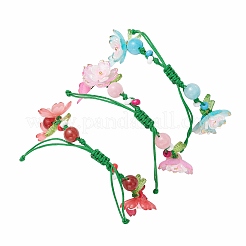 3Pcs Floral Acrylic Beads Braided Bead Bracelets for Women&nbsp;BJEW-MZ00184