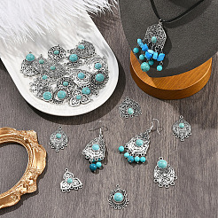 32Pcs 8 Styles Alloy with Synthetic Turquoise Chandelier Component Links&nbsp;FIND-SZ0019-81