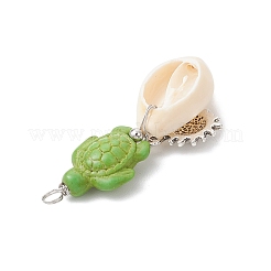 5Pcs 5 Styles Natural Cowrie Shell & Dyed Synthetic Turquoise Turtle Copper Wire Wrapped Pendants&nbsp;PALLOY-JF04034-01