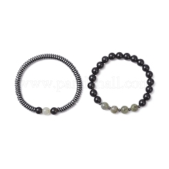 2Pcs Narutal & Synthetic Mixed Gemstone Beads Stretch Bracelets&nbsp;BJEW-JB12720-02