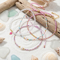4Pcs 4 Styles Natural Gemstone Round Beaded Bracelets & Glass Seed Beads Adjustable Bracelets & Glass Round Beaded Charm Bracelets Set for Women&nbsp;EV4256-1