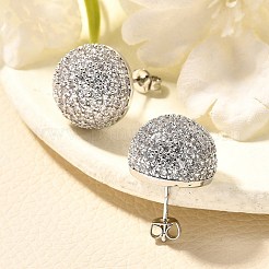 Half Round Brass Micro Pave Clear Cubic Zirconia Stud Earrings&nbsp;EJEW-C126-05P