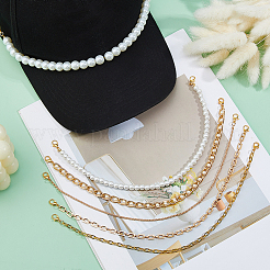 8Pcs Iron & 304 Stainless Steel & Glass Pearl Bead & Brass Chain Baseball Cap Chains&nbsp;HJEW-DC00071
