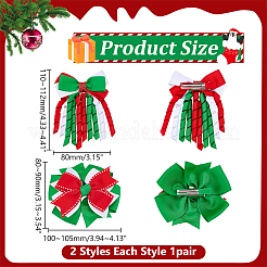 2 Pairs 2 Styles Christmas Polyester & Alloy Alligator Claw Hair Clips&nbsp;PHAR-WR0001-06