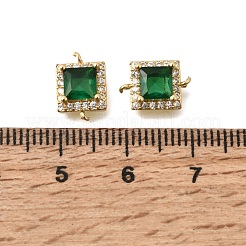 Brass Pave Cubic Zirconia Square Connector Charms&nbsp;KK-C255-09B-01