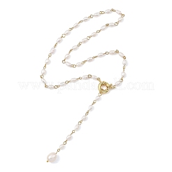 Adjustable 304 Stainless Steel Natural Pearl Rice Link Chain Lariat Y Tassel Necklaces for Women&nbsp;NJEW-JN06148