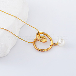 3Pcs European Stainless Steel Geometric Double Circle Pendant with White Round Pendant Necklaces for Women&nbsp;IK9611