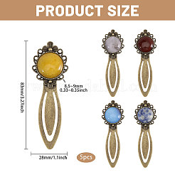 5Pcs Round Natural Rose Quartz & Blue Spot Jasper & Dyed White Jade & Dyed Agate & Opalite Bookmarks&nbsp;AJEW-CA00018