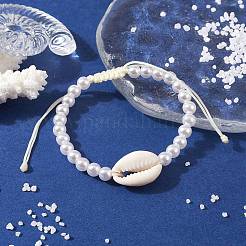 Adjustable ABS Plastic Imitation Pearl & Acrylic Shell Shape Braided Bead Bracelets&nbsp;BJEW-JB10104-04