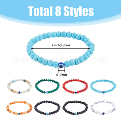 8Pcs 8 Style Natural & Synthetic Mixed Gemstone & Evil Eye Round Beaded Stretch Bracelets Set&nbsp;BJEW-FI0001-48