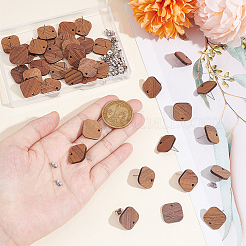 20 Pairs Walnut Wood Square Stud Earring Findings&nbsp;WOOD-UN0001-03