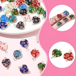 45Pcs 9 Styles Heart Handmade Millefiori Lampwork Connector Charms&nbsp;PALLOY-YW00124