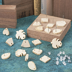 32Pcs 8 Style Ash Wood Stud Earring Findings&nbsp;EJEW-TA0001-16V
