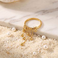 304 Stainless Steel Round Bead Tassel Finger Rings&nbsp;WGCFC02-01