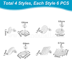 24Pcs 4 Style Round Oval Rhombus 304 Stainless Steel Stud Earring Findings&nbsp;STAS-UN0056-21