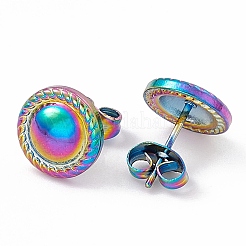 Ion Plating(IP) 304 Stainless Steel Flat Round Stud Earrings for Women&nbsp;EJEW-G338-03M