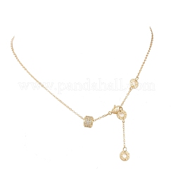 Brass Micro Pave Clear Cubic Zirconia Column Bead and Love Disc Pendant Cable Chain Necklaces&nbsp;NJEW-JN05768