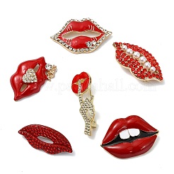 6Pcs 6 Styles Lip Enamel Pins&nbsp;JEWB-CJ0003-17