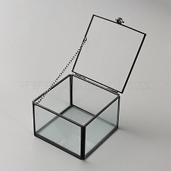 Cuboid Transparent Glass with Zinc Alloy Storage Box&nbsp;CON-WH0095-94