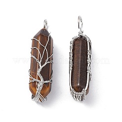 Natural & Synthetic Mixed Gemstone Copper Wire Wrapped Pointed Pendants&nbsp;G-F733-05