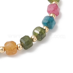 Natural Gemstone Cube & Stainless Steel Beads Stretch Bracelets for Women&nbsp;BJEW-JB13348
