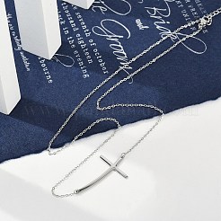 304 Stainless Steel Religion Curved Cross Pendant Cable Chain Necklaces for Women&nbsp;NJEW-P320-13P