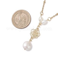 Natural Keshi Pearl Flat Round and Alloy Flower Pendant 304 Stainless Steel Satellite Chain Necklaces for Women&nbsp;NJEW-JN05619