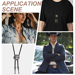 4Pcs 2 Colros Retro Alloy Pendant Black PU Leather Lariat Bolo Tie Necklaces&nbsp;NJEW-ME0001-11B