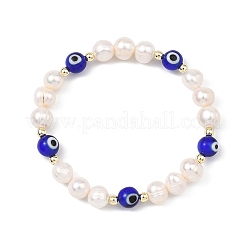 Natural Cultured Freshwater Pearl & Lampwork Beads Stretch Bracelets for Women&nbsp;BJEW-JB14083