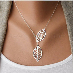 Simple Hollow Leaf Alloy Lariat Necklaces&nbsp;NJEW-N0052-002A