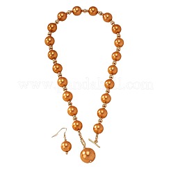 Plastic Imitation Pearl Round Beaded Pendant Necklaces & Dangle Earrings Sets for Women&nbsp;WGE733F-01