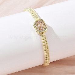 Brass Pave Cubic Zirconia Rectangle Braided Bead Bracelets&nbsp;FB-CBA9090-01