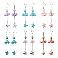 6 Pairs Synthetic Turquoise Dangle Earrings&nbsp;EJEW-JE06505-02